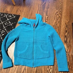 Divided Teal Zip-Up Sweater